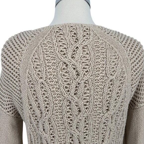Reiss Open Knit Scoop Neck Beige Cableknit Sweater Size Large - Picture 7 of 13